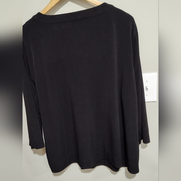 Tahari Women's 3/4 Sleeve Black Blouse Shirt With Two Pockets And A Zipper, 2XL - Picture 5 of 9